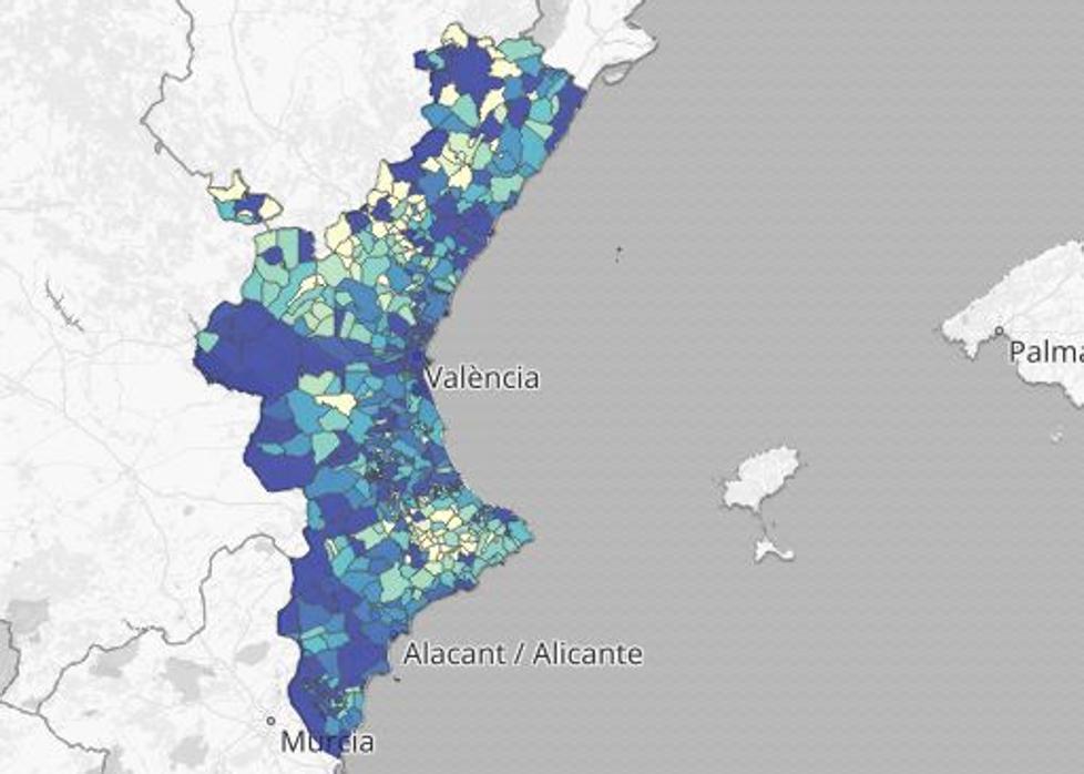 Imagen del mapa de la incidencia acumulada del coronavirus desde el inicio de la pandemia