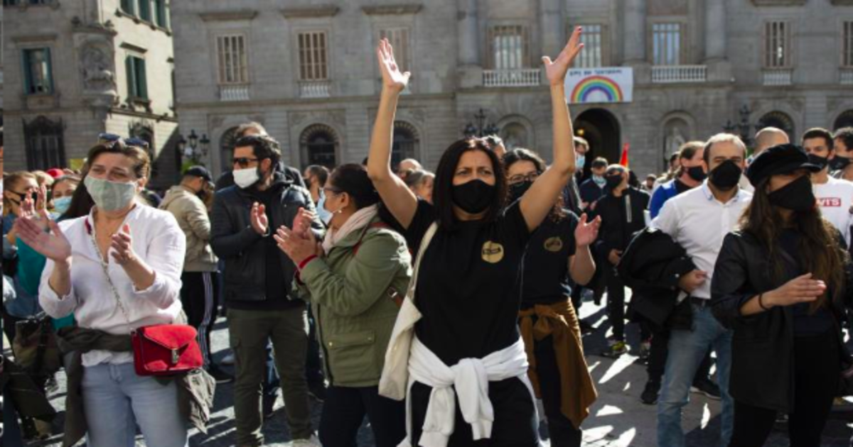 Protesta laboral en la plaza San Jaime, el pasado 14 de octubre, contra las medidas antiCovid de la Generalitat y el Gobierno