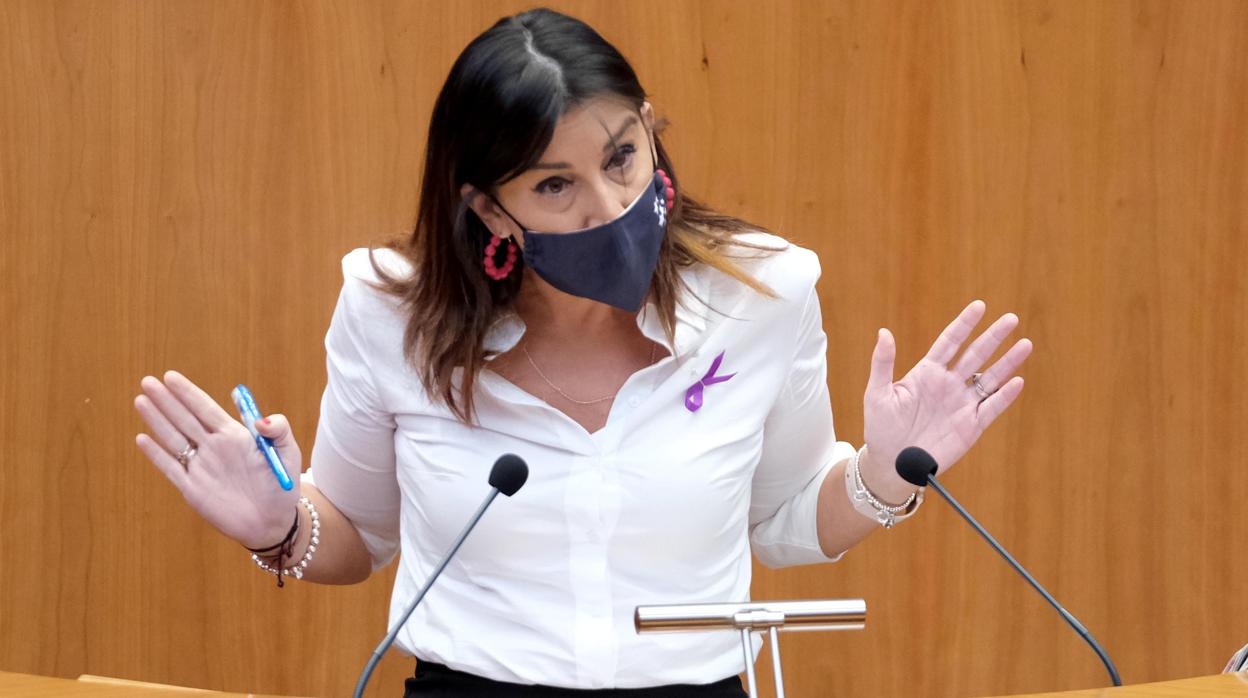 La socialista Ana Sánchez, durante el pleno de las Cortes