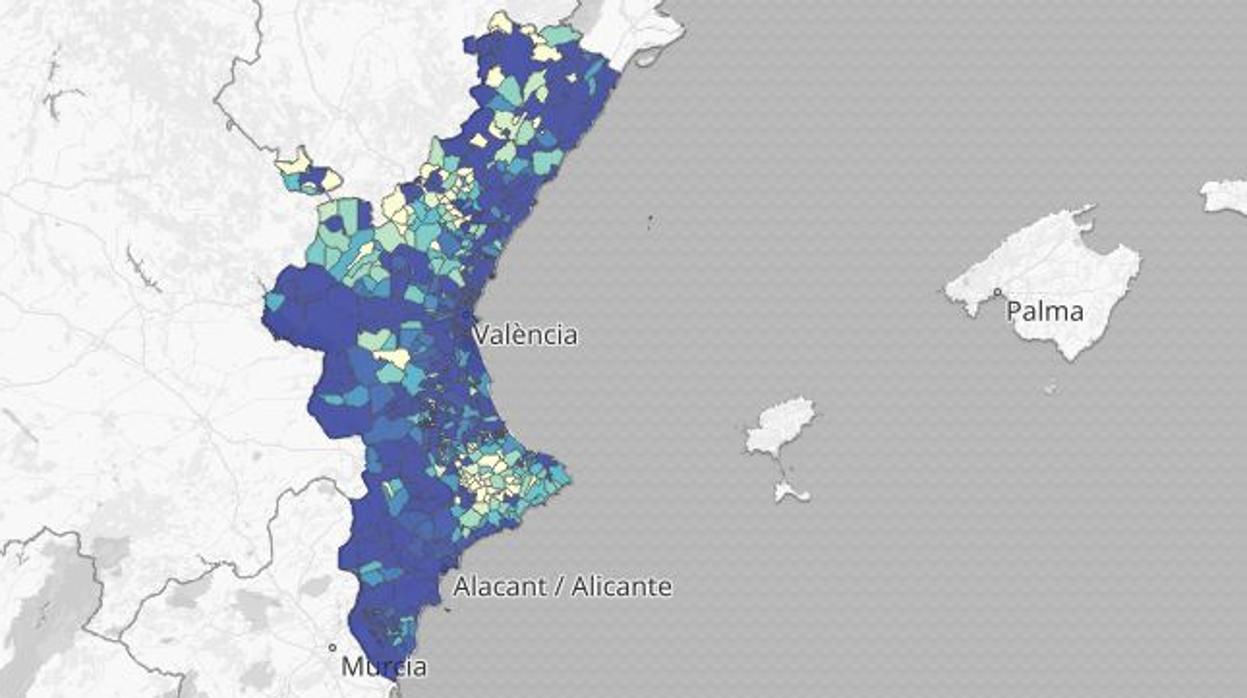 Imagen del mapa de la incidencia acumulada desde el inicio de la crisis del coronavirus