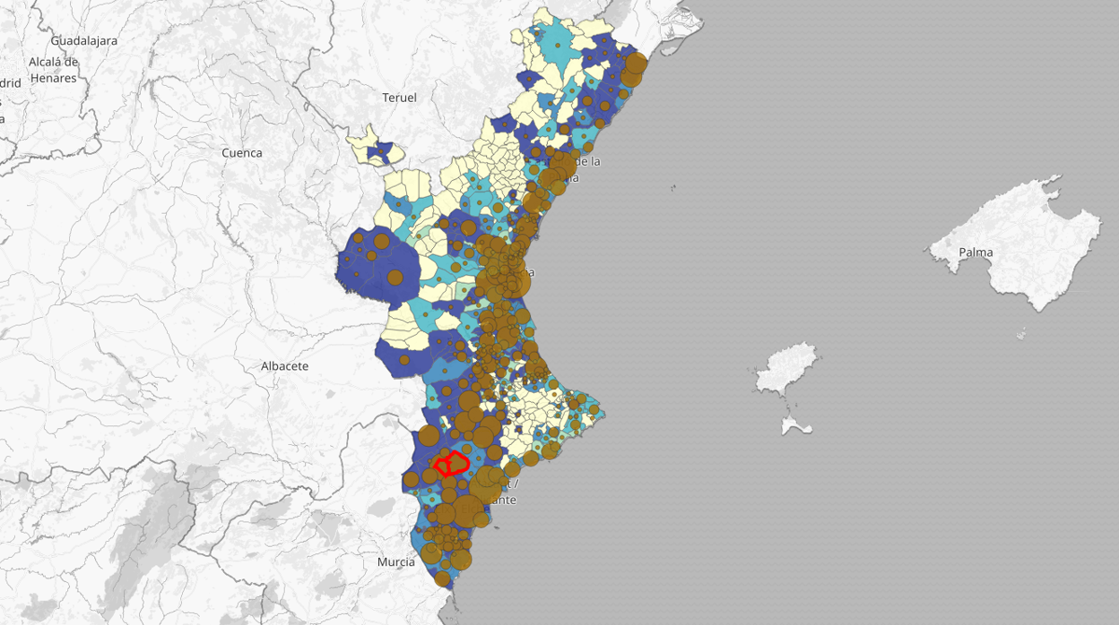 Mapa de los casos de coronavirus en la Comunidad Valenciana en los últimos catorce días