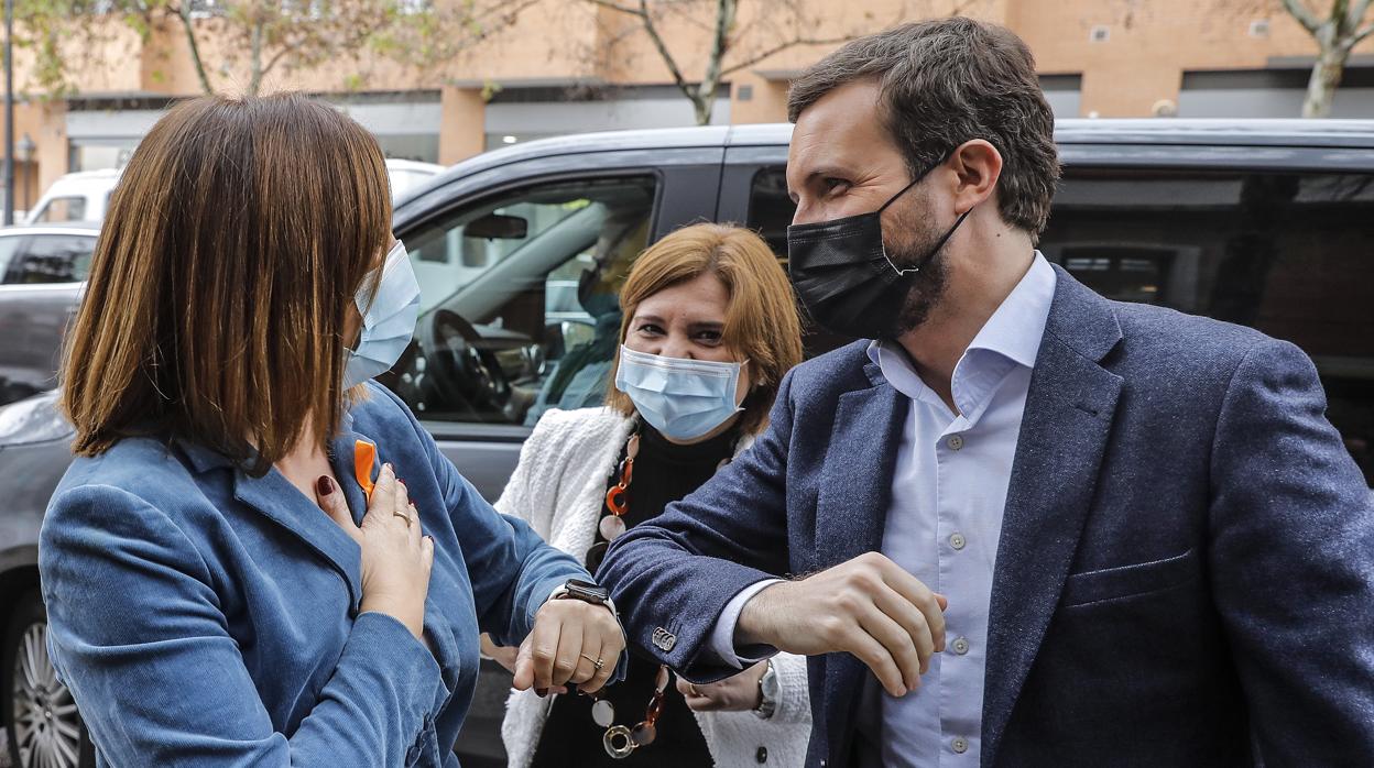 Imagen del presidente del PP, Pablo Casado, este sábado en Valencia