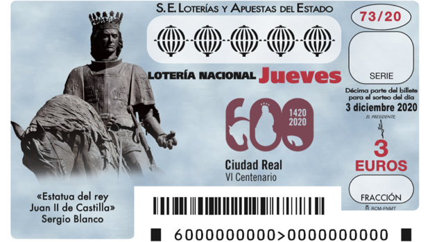 El VI Centenario de Ciudad Real, protagonista en 6 millones de décimos de la Lotería Nacional