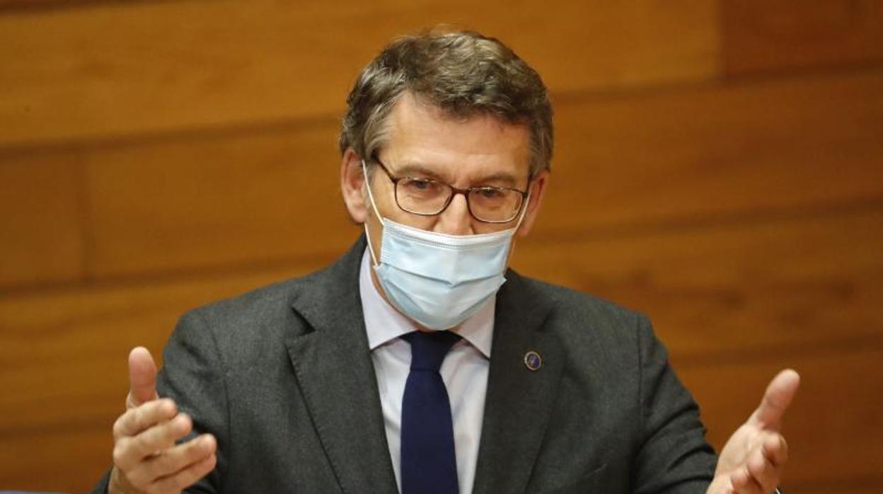 Alberto Núñez Feijóo, este jueves en el Parlamento gallego, durante la sesión de control