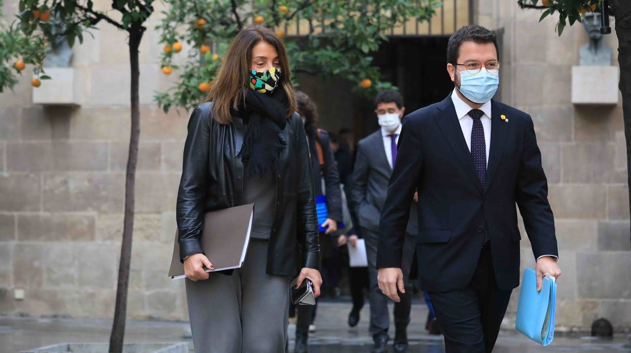 Meritxell Budó y Pere Aragonès, hoy, antes de la reunión del gobierno catalán