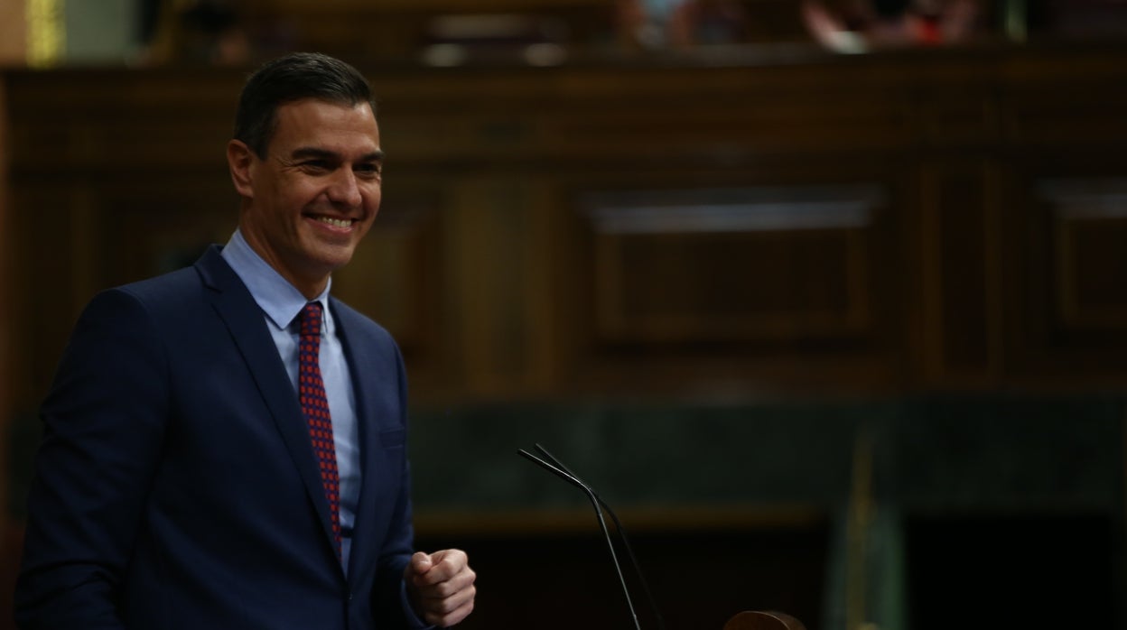 El presidente del Gobierno, Pedro Sánchez, este miércoles en el pleno del Congreso