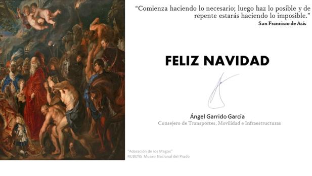 La felicitación navideña con mensaje del consejero Ángel Garrido