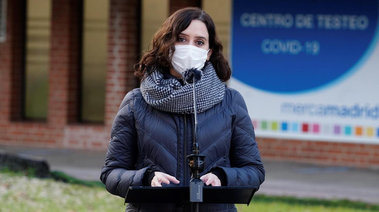 Isabel Díaz Ayuso, en un acto sobre test de antígenos en Mercamadrid