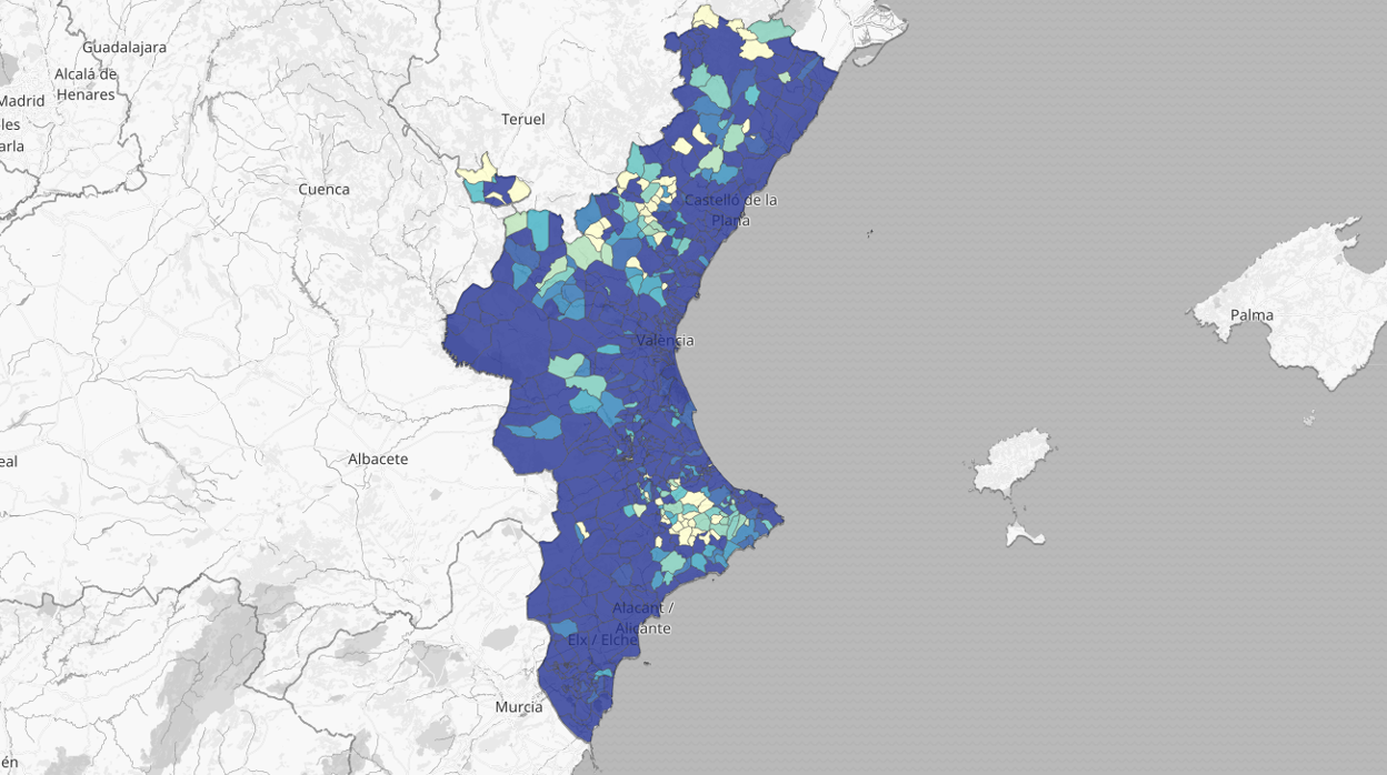 Mapa de los positivos en coronavirus detectados en la Comunidad Valenciana desde marzo