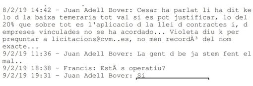 Mensajes cruzados entre Juan Adell Bover y Francis Puig