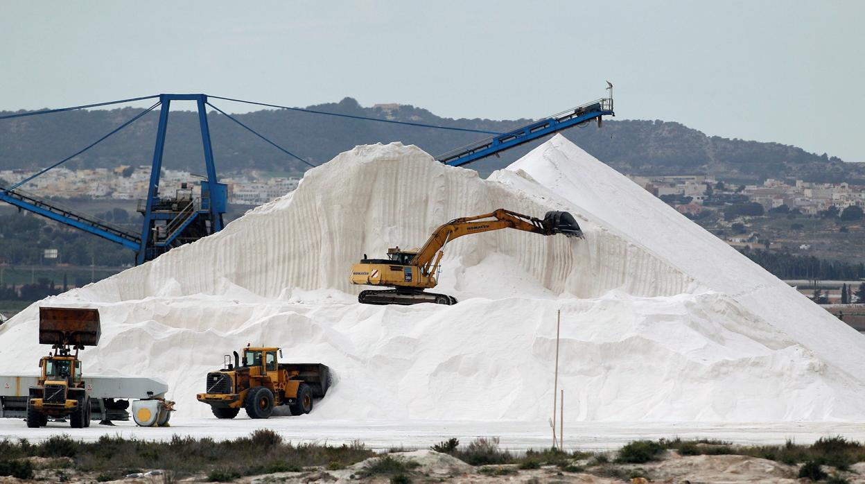 Operaciones de carga de sal en la compañía Salins de Torrevieja