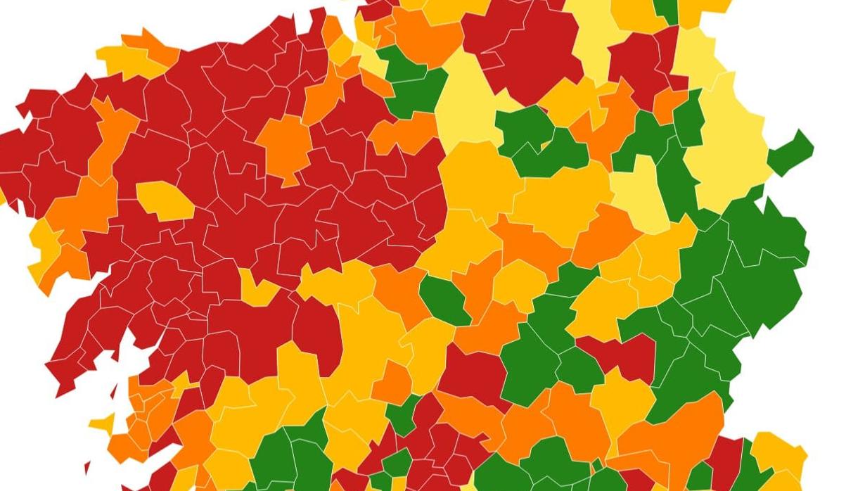 Mapa de incidencia acumulada y número de casos a 14 días