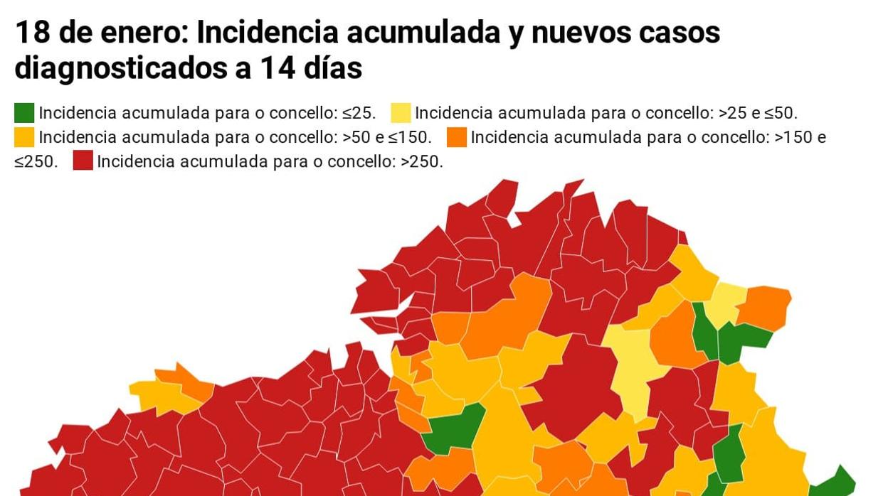 Mapa de IA de Galicia este lunes