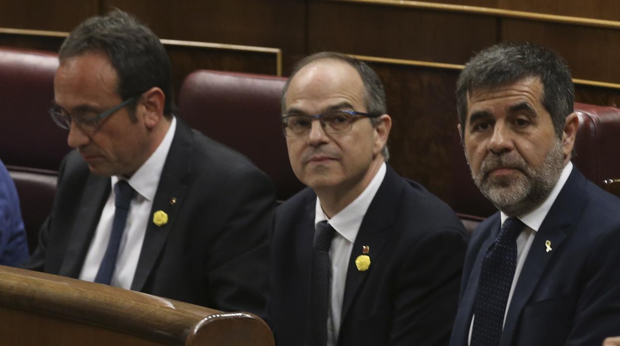Rull, Turull y Jordi Sánchez, en el Congreso