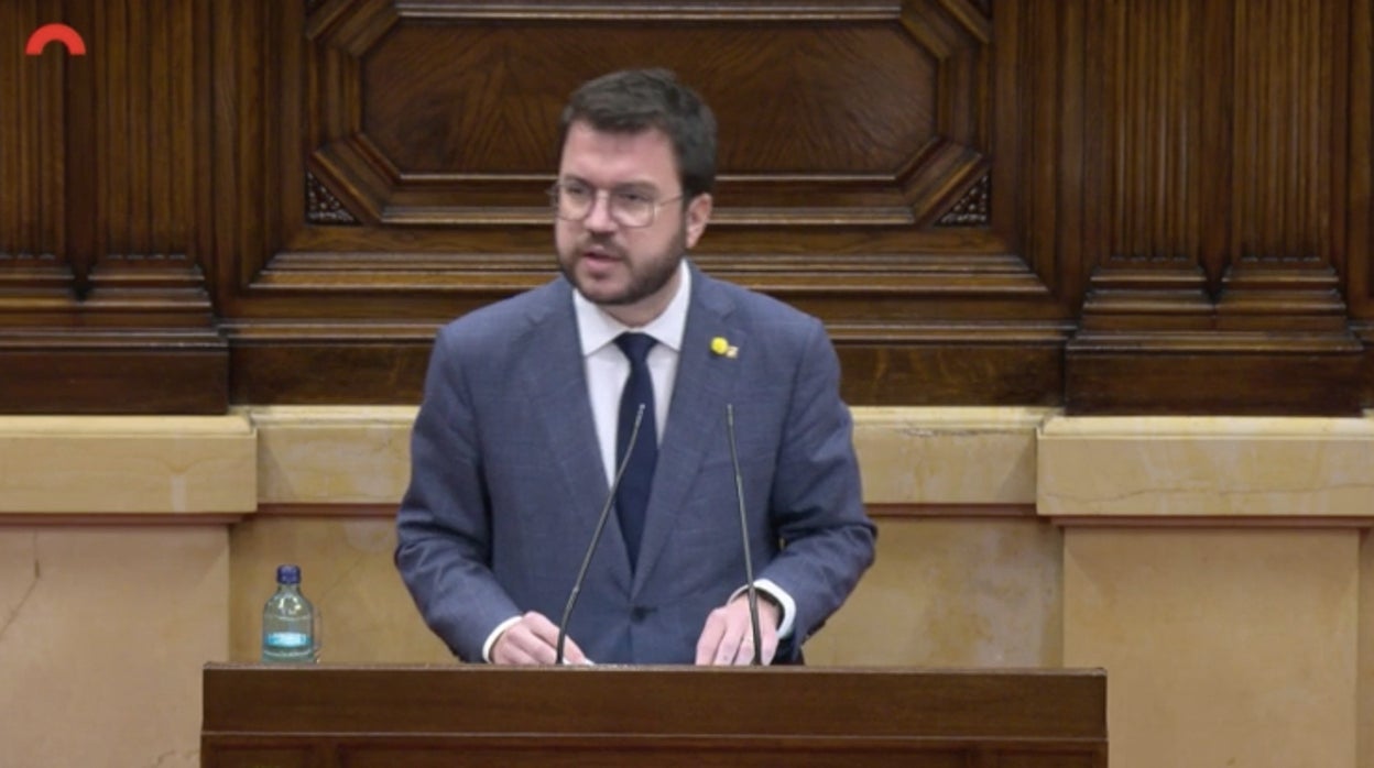 Pere Aragonès, presidente en funciones de la Generalitat, este miércoles, en el Parlamento de Cataluña