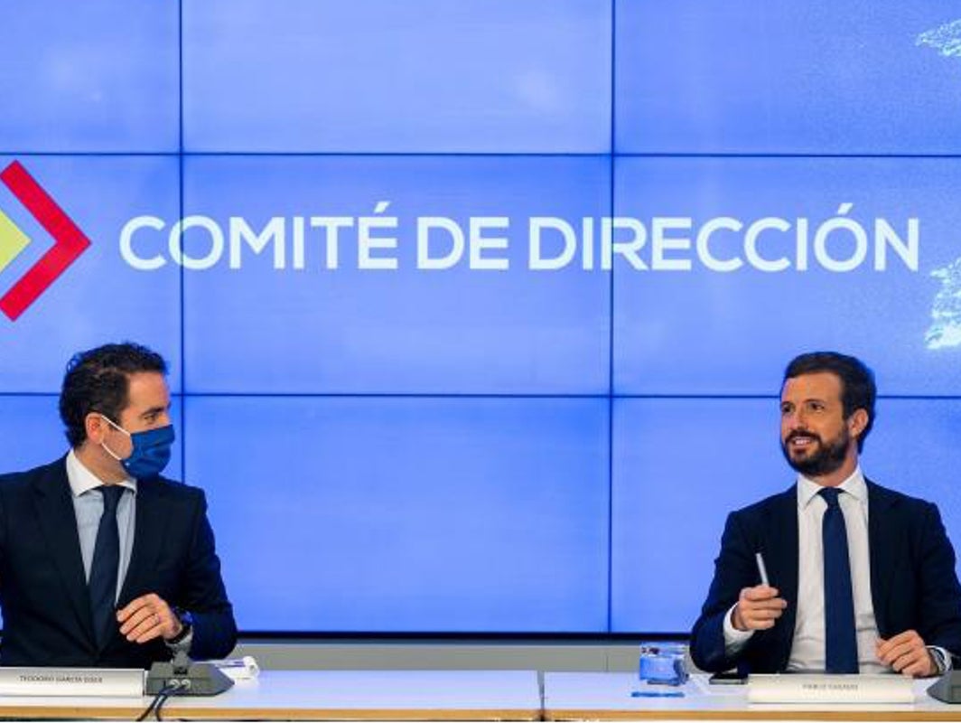 Teodoro García Egea y Pablo Casado, en el Comité de Dirección del PP