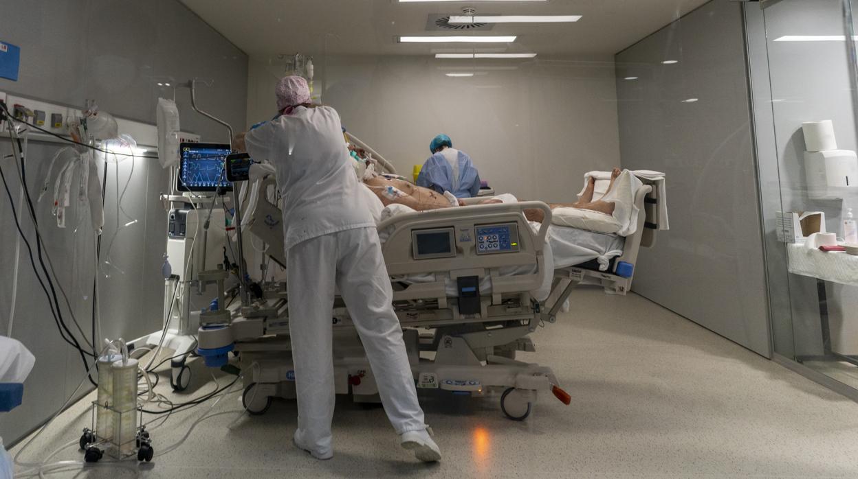 Sanitarios atienden a un paciente con coronavirus ingresado en el Hospital Zendal