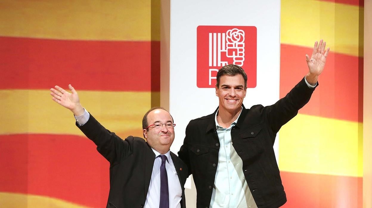 Miquel Iceta y Pedro Sánchez, en la anterior campaña electoral catalana