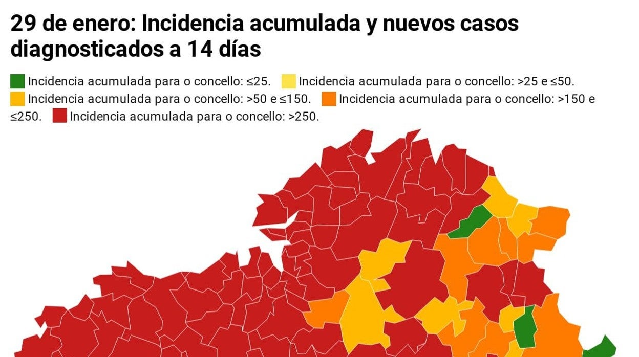 Mapa de incidencia y casos de Galicia por concellos