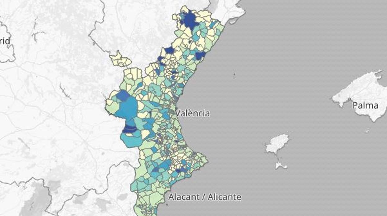 Mapa de la mortalidad del coronavirus en la Comunidad Valenciana por municipios