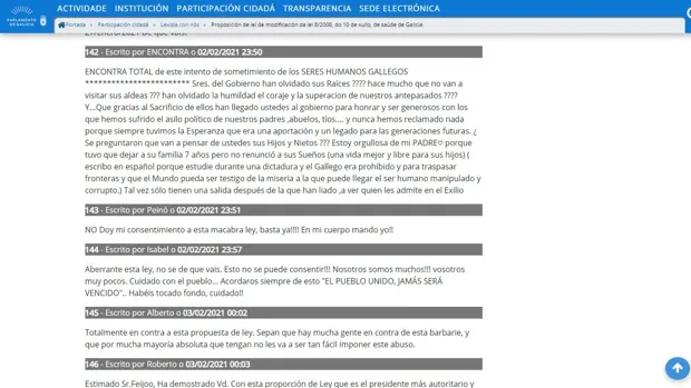 El Parlamento gallego sufre un bombardeo de mensajes antivacunas y negacionistas contra el proyecto de ley de salud