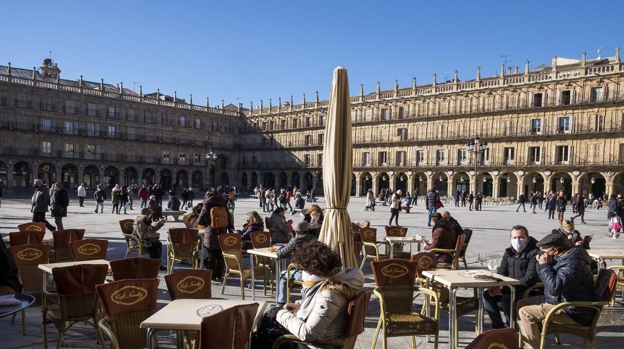 Terraza en la Plaza Mayor de Salamanca, único servicio que puede prestar la hostelería