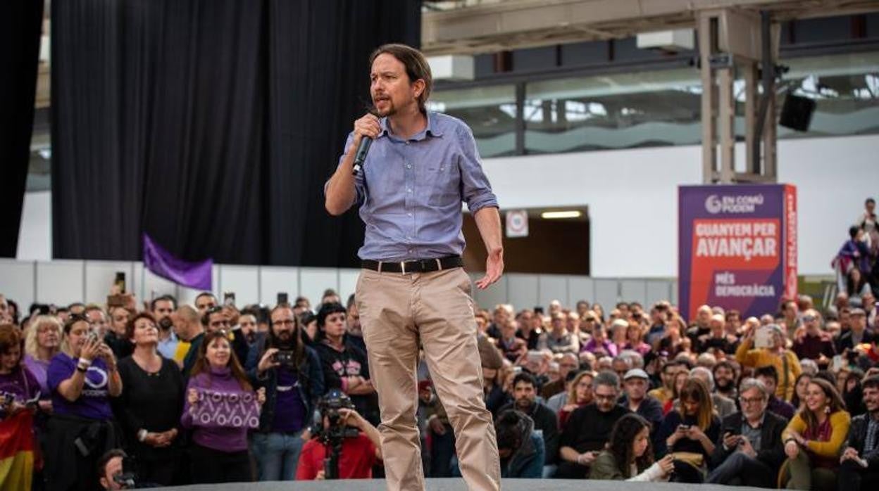 Pablo Iglesias en un acto de la campaña a las generales de abril de 2019