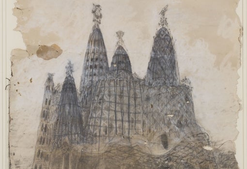 Dibujo de Gaudí del exterior de la iglesia de la Colonia Güell