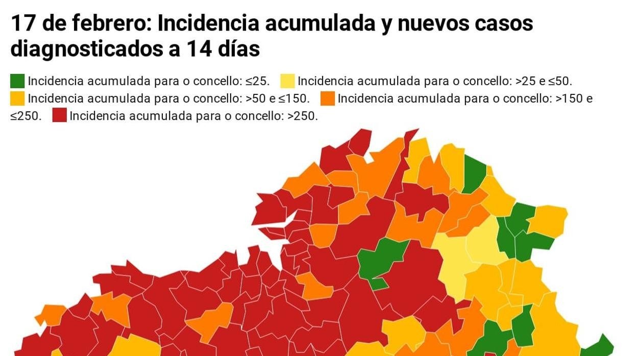 Mapa de IA y número de casos a 14 días