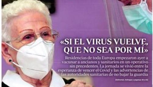 Portada de ABC con Araceli Hidalgo, de 96 años, la primera persona en ser vacunada en España