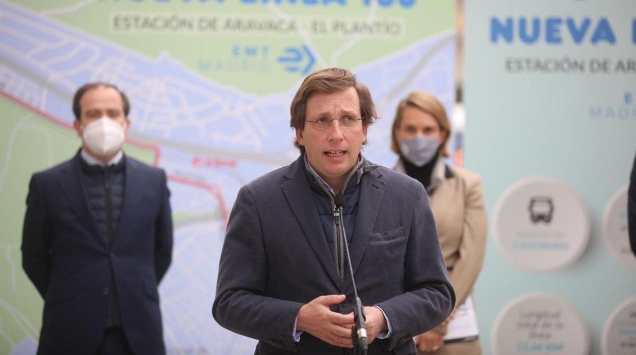 El alcalde de Madrid, José Luis Martínez-Almeida, esta mañana durante un acto en Moncloa-Aravaca