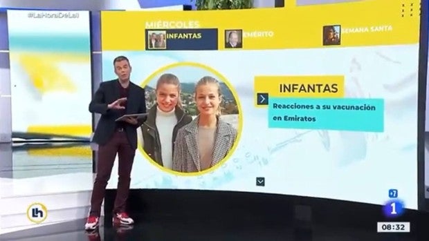 TVE ilustra con una foto de la Princesa de Asturias y su hermana la vacunación de las infantas Elena y Cristina