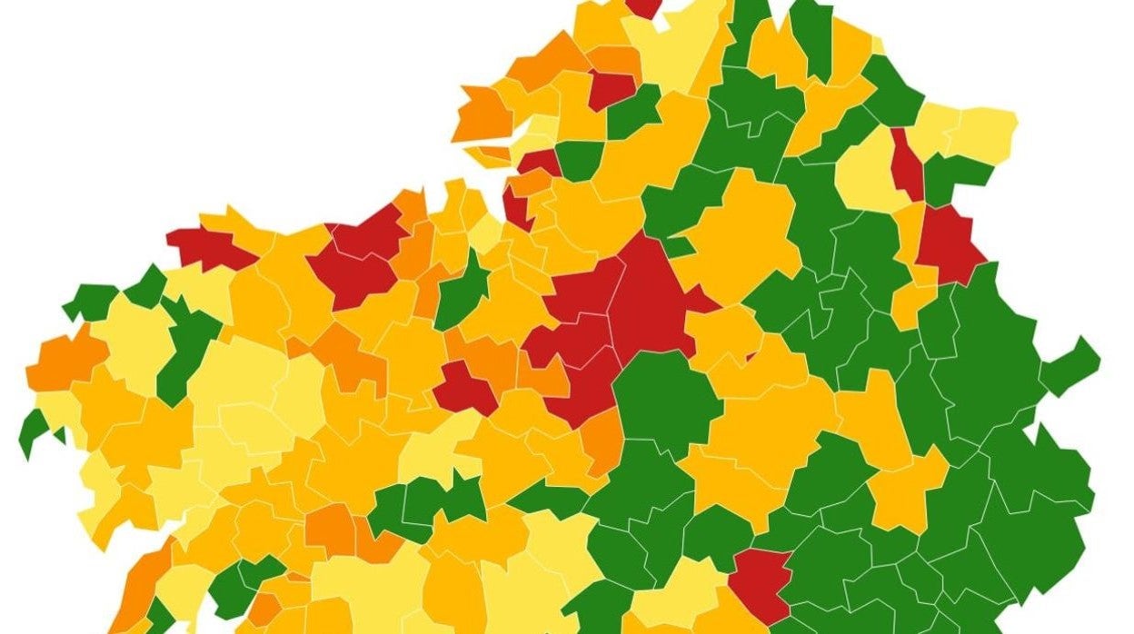 Mapa de Galicia de incidencia acumulada y número de casos a 14 días