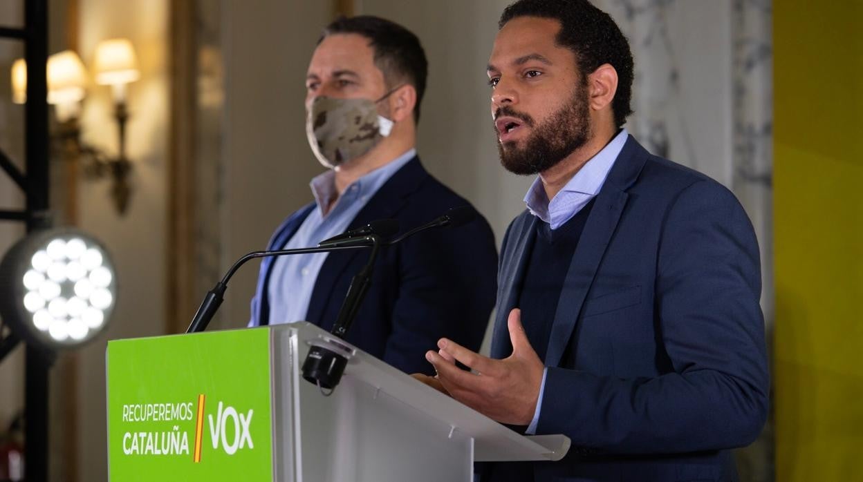 Ignacio Garriga y Santago Abascal en un acto de Vox en Cataluña