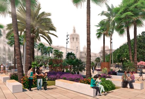 Figuración de la plaza de la Reina de Valencia tras la remodelación