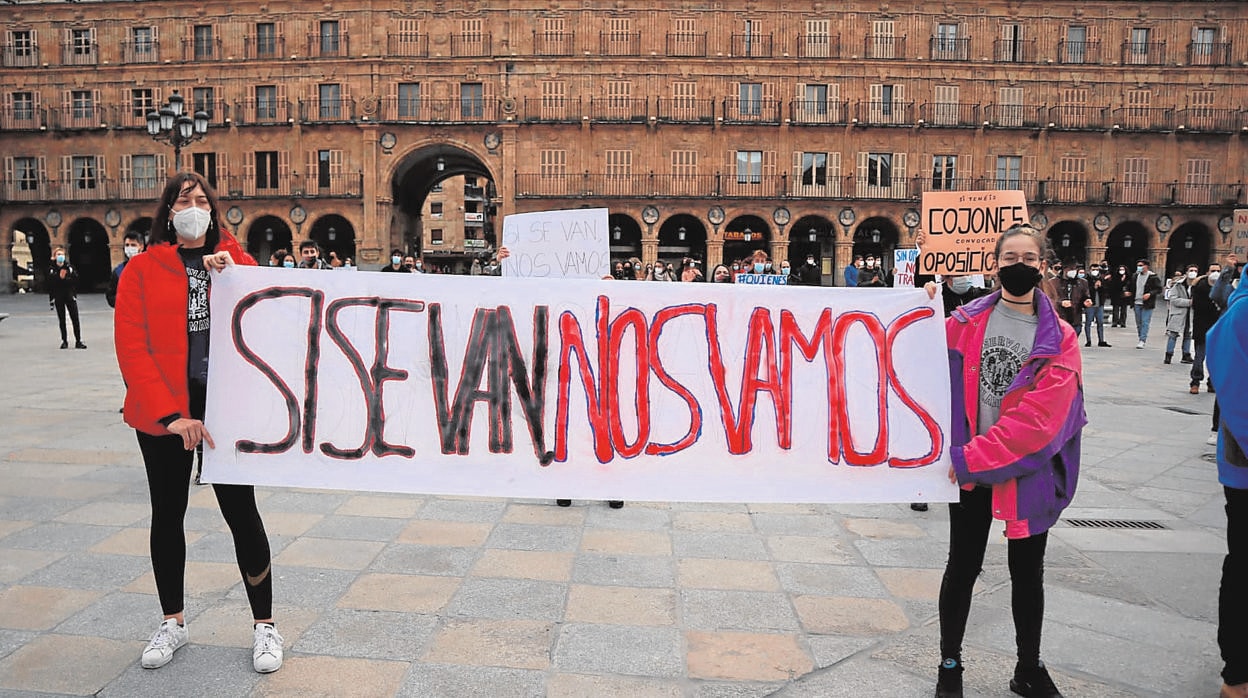 Protesta protagonizada por los estudiantes del Coscyl a mediados de febrero en Salamanca