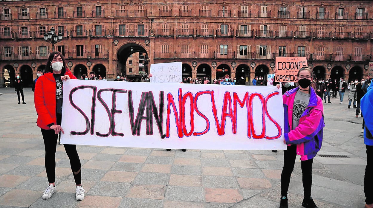 Protesta protagonizada por los estudiantes del Coscyl a mediados de febrero en Salamanca