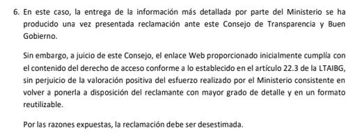Detalle de una segunda resolución del Consejo de Transparencia en la que advierte al Ministerio de Teresa Ribera que ha facilitado a ABC más información de la que podría haber dado