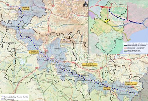 Zona por la que discurrió históricamente la ruta jacobea que atraviesa la provincia de Huesca desde Lérida, y que tiene su origen en Barcelona