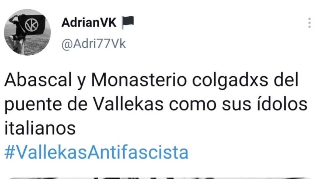 Captura del tuit publicado por el vecino de Vallecas