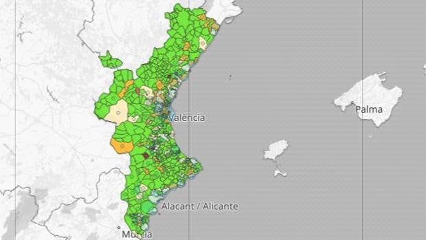 Mapa y listado por municipios de los nuevos rebrotes de coronavirus en Valencia