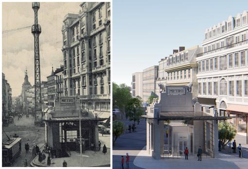 Templete de la Red de San Luis, de 1920, junto a la réplica que se instalará ahora en el Metro