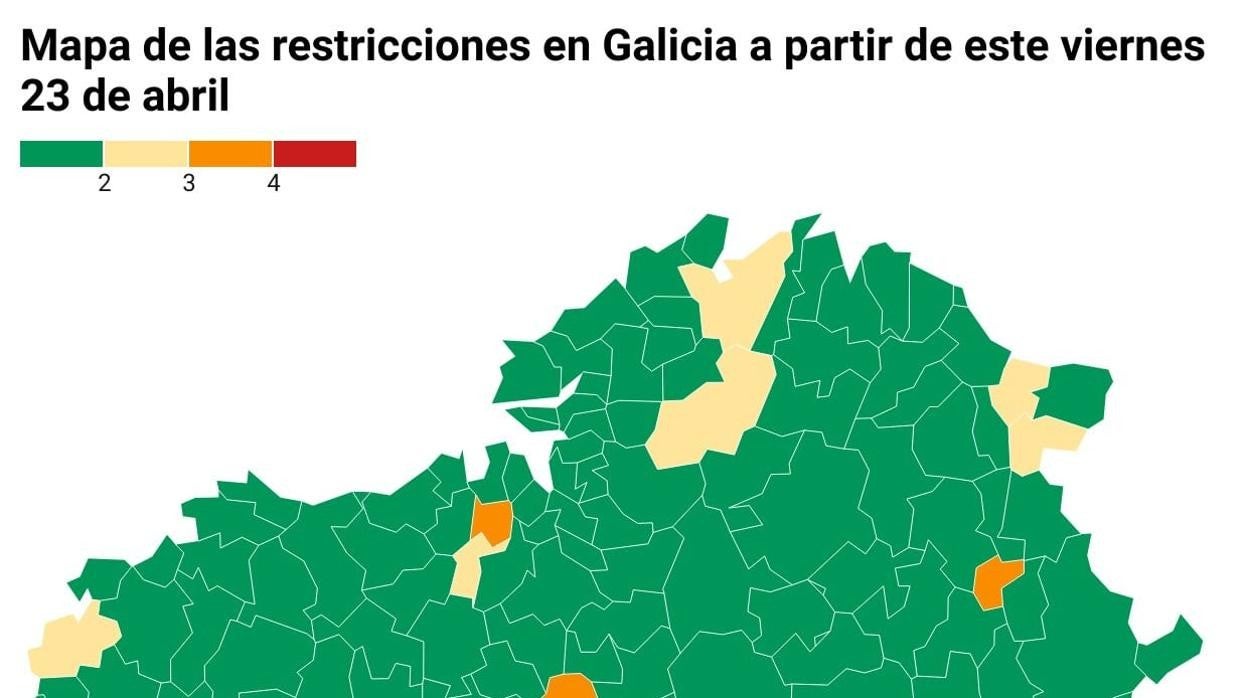 Mapa de restricciones en Galicia que entrará en vigor este viernes