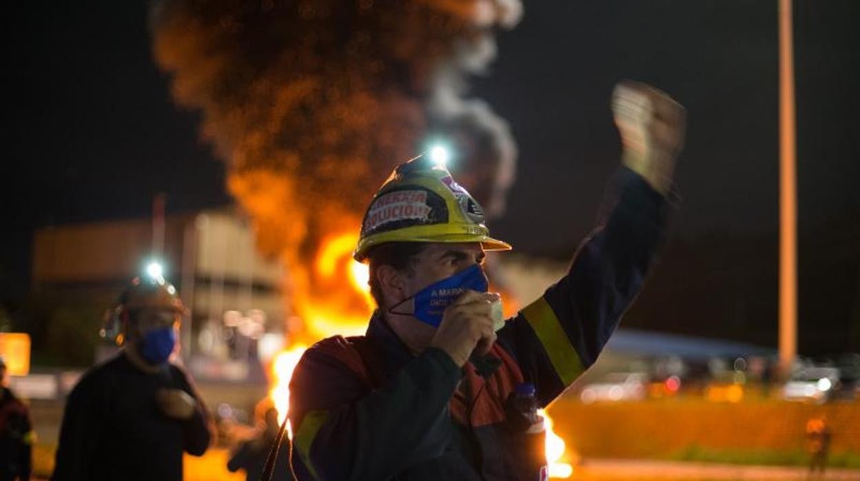 Una protesta de los trabajadores de Alcoa en San Cibrao