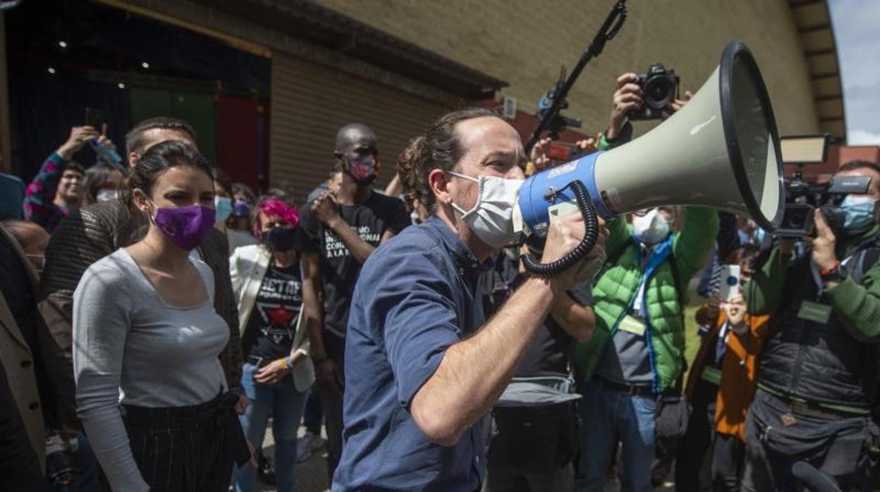 El candidato de Podemos a la presidencia de la Comunidad de Madrid Pablo Iglesias, este sábado en el acto de campaña