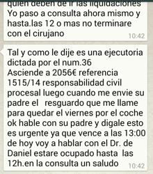 Mensaje enviado a las víctimas por WhatsApp