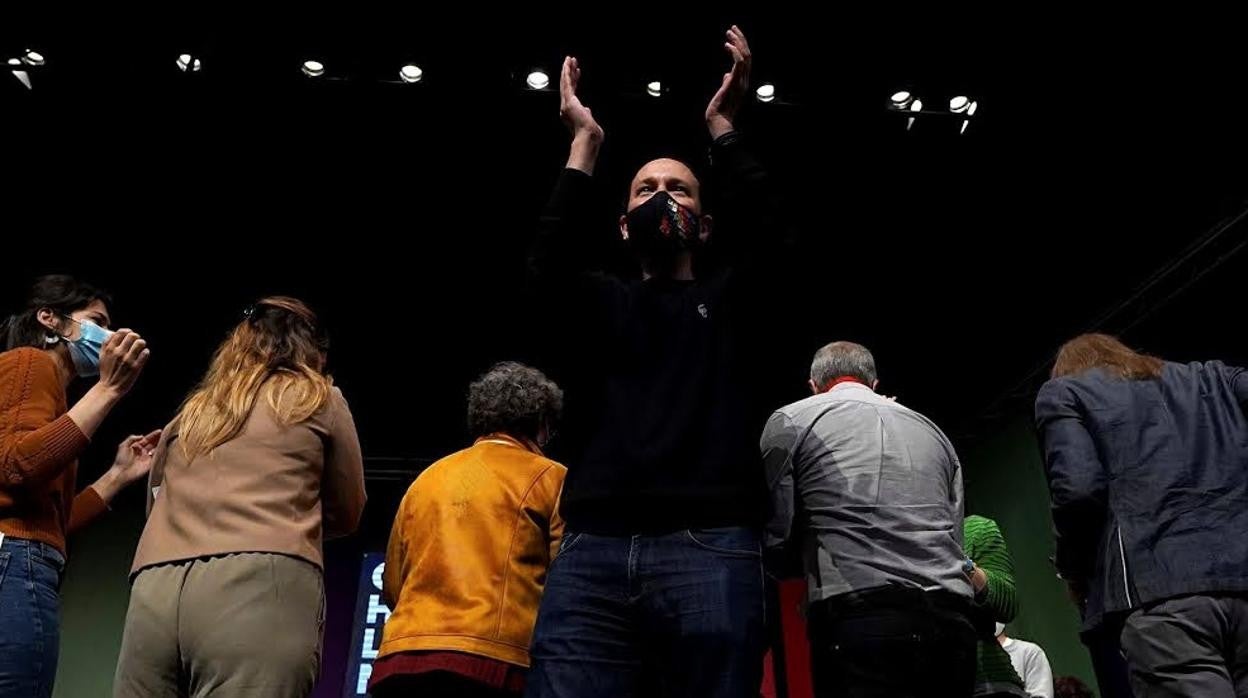 Pablo Iglesias durante un acto de campaña para las elecciones del 4-M