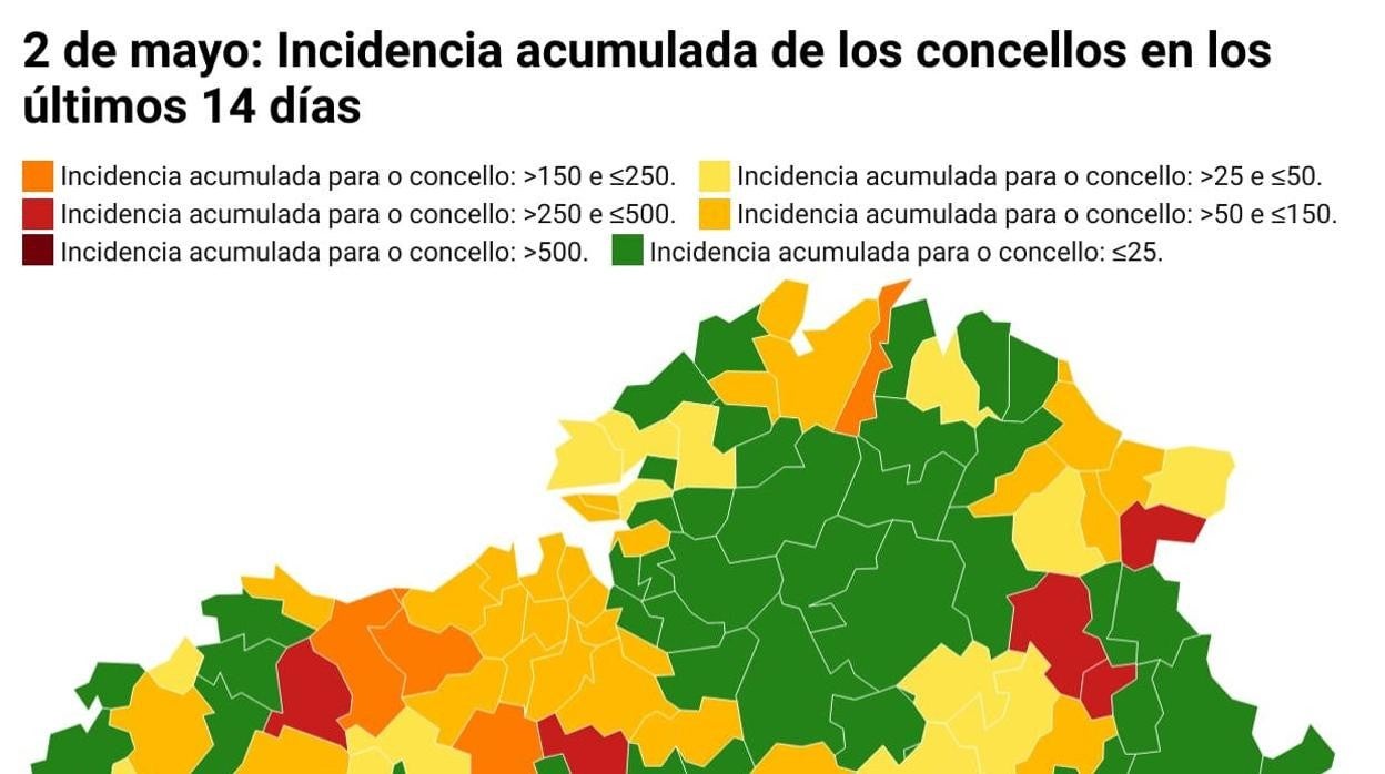 Mapa de incidencia acumulada y casos de tu concello este domingo