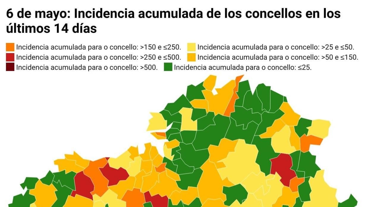 Mapa interactivo de incidencia acumulada de Galicia