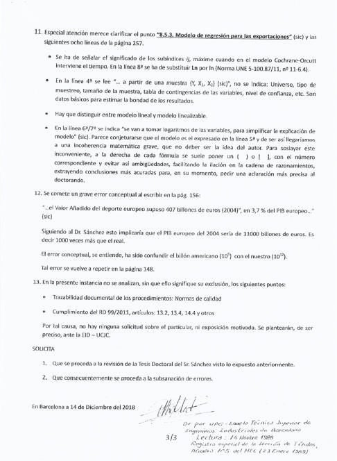 Cartas al Rector, donde la UCJC tuvo conocimiento de los errores de la tesis de Sánchez